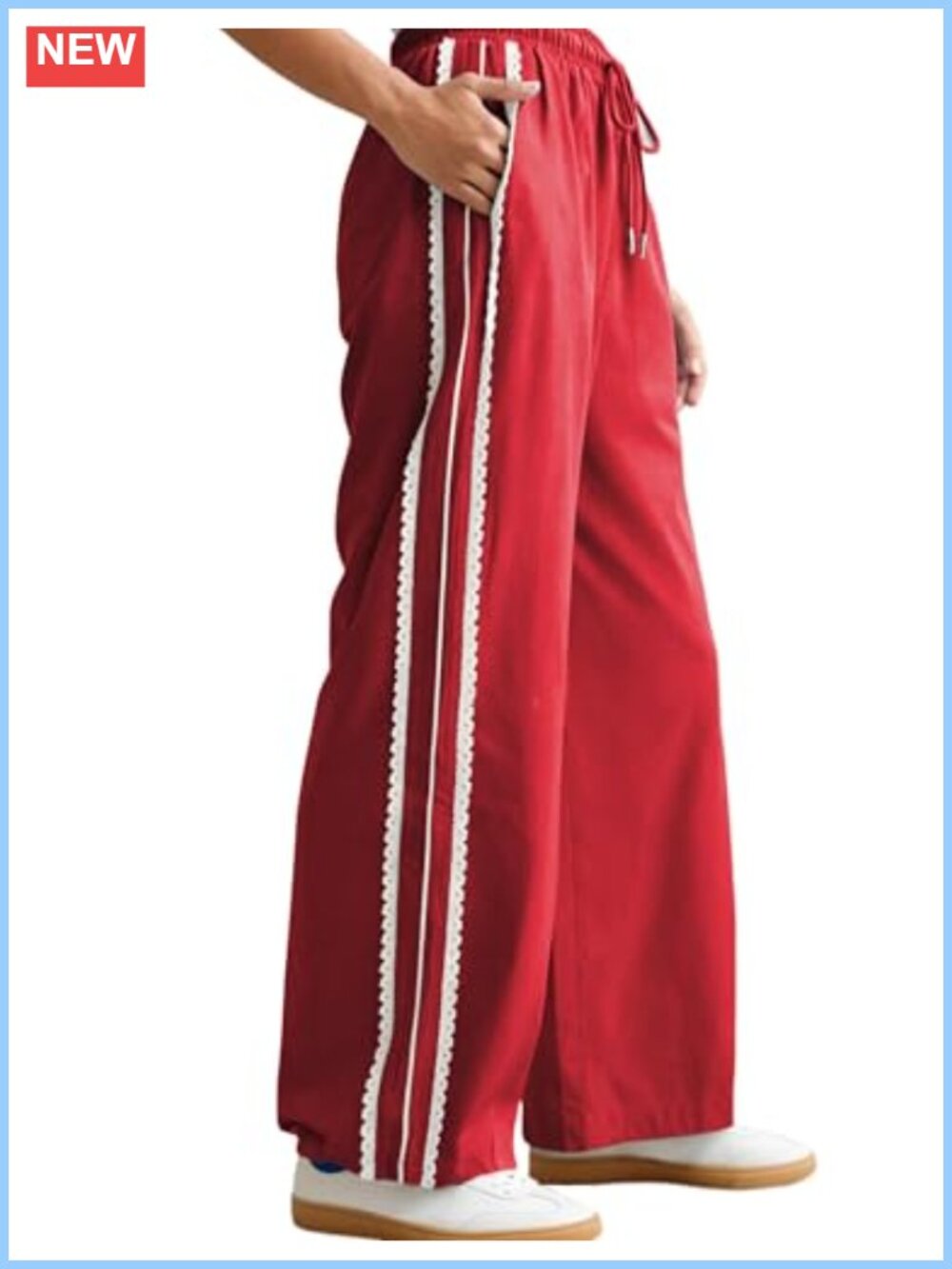 Wide Leg Track Pants Drawstring Athletic Joggers Striped Palazzo Pants with
